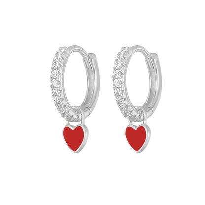 Aide Silver Color Hoop Earrings With Cute Candy Neon Color Enamel Heart Charm Drop Earring Gold Color For Girls Party Jewelry