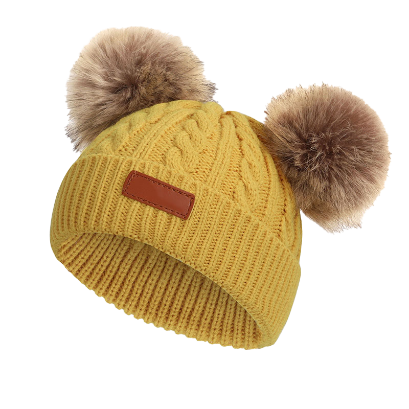 Cute Double Wool Pompom Baby Hat Children Cap Warm Autumn Winter Hats For Kids Boys Girls Knitted Warmer Beanie Caps Bonnet