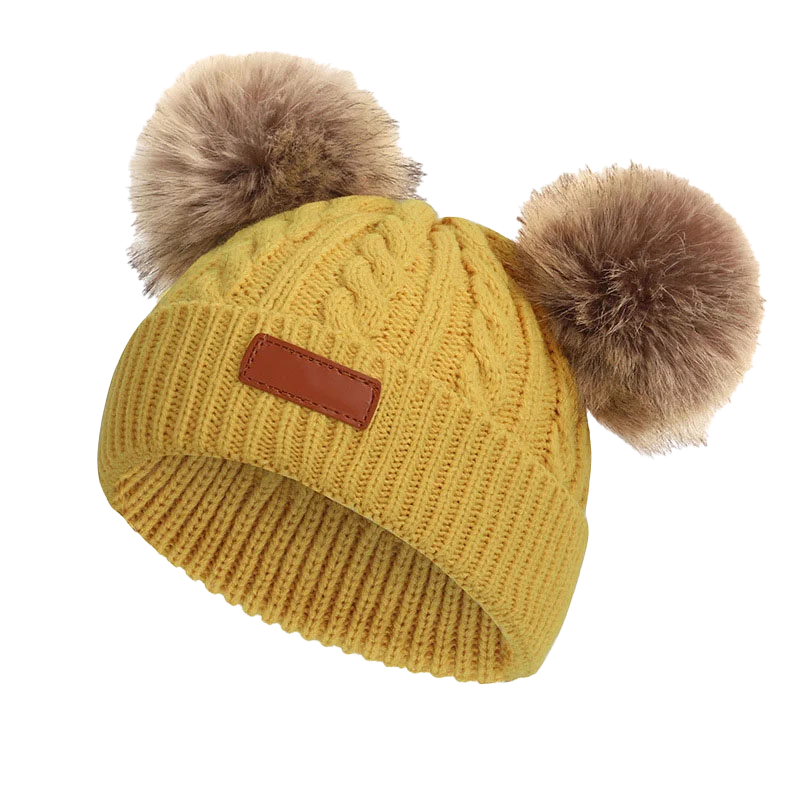 Cute Double Wool Pompom Baby Hat Children Cap Warm Autumn Winter Hats For Kids Boys Girls Knitted Warmer Beanie Caps Bonnet