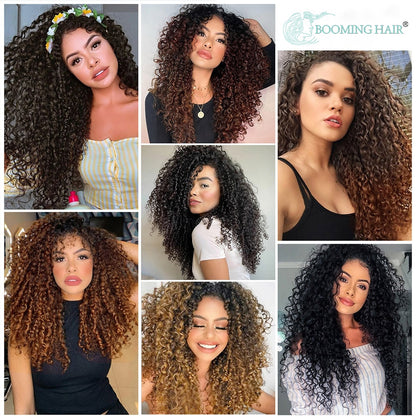 Synthetic Clip In Hair Extension Full Head Long 26”140g Afro Kinky Curly Fake Hair Pieces Clip-on Blacke Brown hairpin For Women