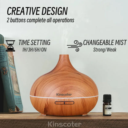 High Quality 500ml Aromatherapy Essential Oil Diffuser Wood Grain Remote Control Ultrasonic Air Humidifier with 7 Colors Light