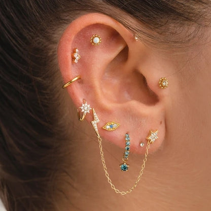 CANNER 1PC Multi Size White Zircon Blue Eye Earring For Women 925 Sterling Silver Piercing Stud Earring Pendiente Plata Jewelry