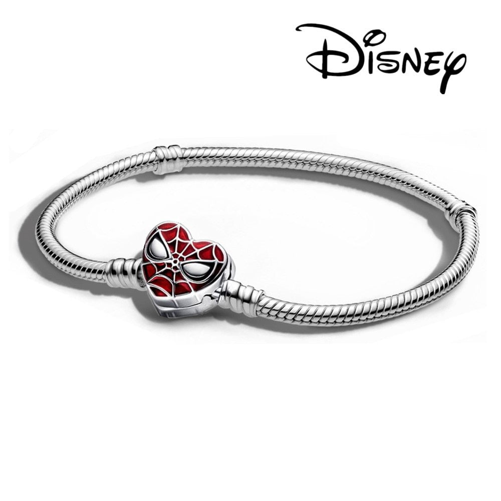 Disney 925 Sterling Silver Bracelet Moments Sparkling Mickey Mouse Heart Clasp Snake Chain Bracelet for Women DIY Charms Beads
