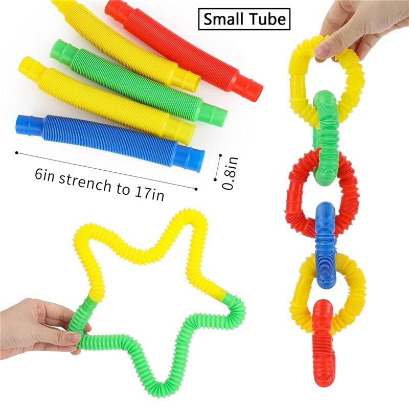8 Pcs Colorful PopTelescopic Tube Stretching Corrugated Tube Children Adult Stress Relief Toy