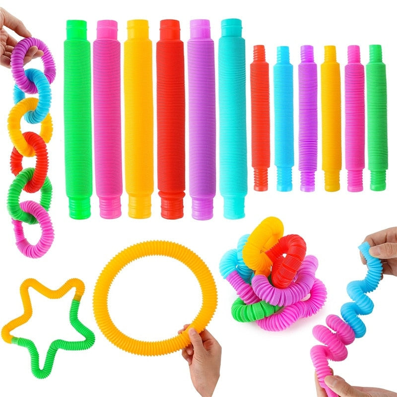 8 Pcs Colorful PopTelescopic Tube Stretching Corrugated Tube Children Adult Stress Relief Toy