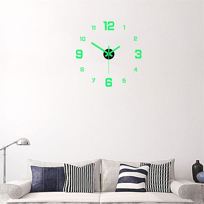 EW Creative Simple Luminous Digital Clock  DIY Silent Wall Clock Study Living Room Punch-Free Wall Sticker Clock