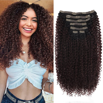 Synthetic Clip In Hair Extension Full Head Long 26”140g Afro Kinky Curly Fake Hair Pieces Clip-on Blacke Brown hairpin For Women