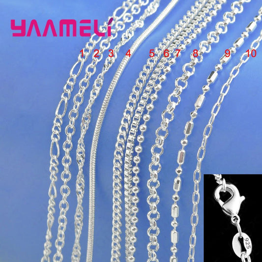 100% Authentic Genuine 925 Sterling Silver Link Chain Necklace with Lobster Clasps fit Men Women Pendant 10 Designs 16-30 Inches