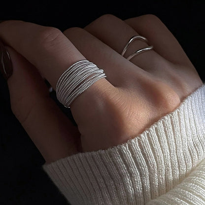 925 Sterling Silver Unique Lines Ring For Women Jewelry Finger Adjustable Open Vintage Ring For Party Birthday Gift